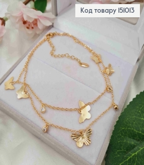 Браслет на ногу, двойной, якорное петление, Бабочка+Камешок, 23+5см, Xuping 18K 151013 фото