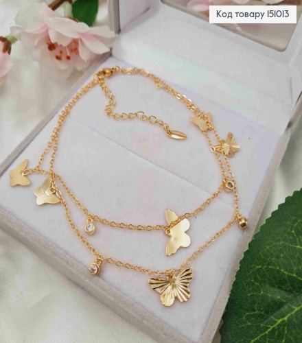 Браслет на ногу, двойной, якорное петление, Бабочка+Камешок, 23+5см, Xuping 18K 151013 фото 1