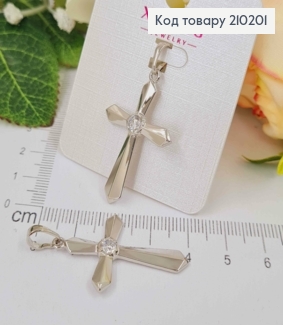 Крестик родованный, с гранями и камешком, 3см*2,3см, Xuping 210201 фото