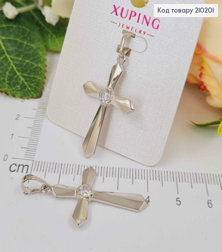 Крестик родованный, с гранями и камешком, 3см*2,3см, Xuping 210201 фото 1