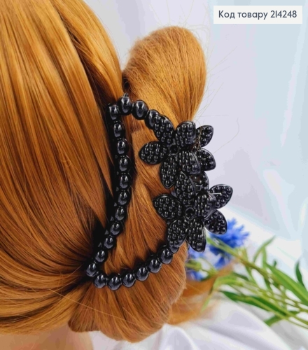 Краб пластик, глянцевый, Полукруг фактурный с Цветами, 8см, Черного цвета 214248 фото 1