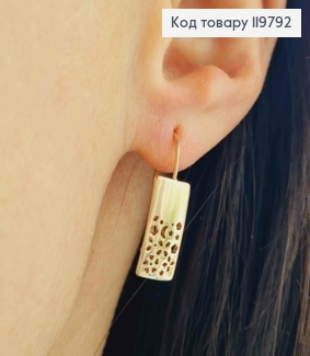 Серьги с прямоугольной ажурной пластиной, размер 2,3см, французская застежка, Xuping 18K. 119792 фото