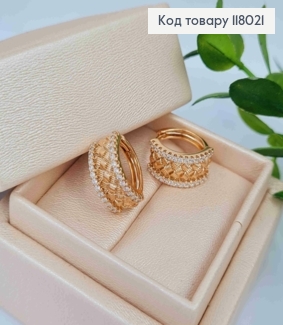 Серьги кольца с Блестящими камешками по краям, ширина 8мм, диаметр 1,6см, Xuping 18K. 118021 фото