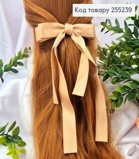 Бант КАПУЧИНО, атласный, двойной с длинными хвостами, на заколке автоматик, размер 15*23см. 255239 фото