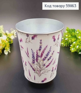 Відерце-кашпо, метал, білого кольору з лавандою, висота 12 см, Польща 591163 фото