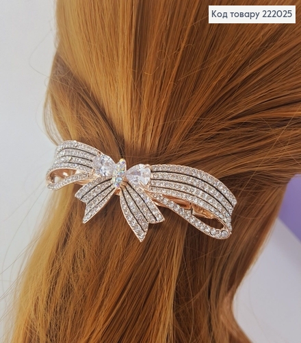 Заколка автомат металл Бантик с цветными камнями 8 см 222025 фото 2