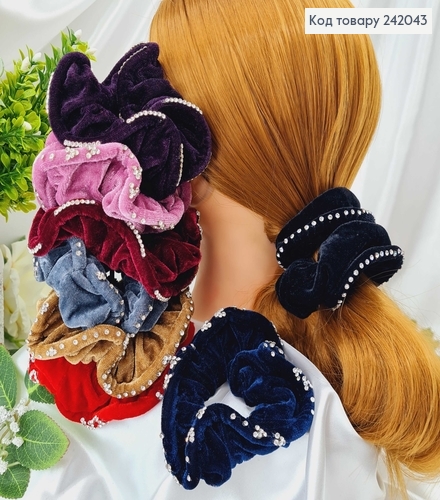 Резинка велюр  об'ємна кольорова з камінцями (ціна за 1 шт) 242043 фото 1