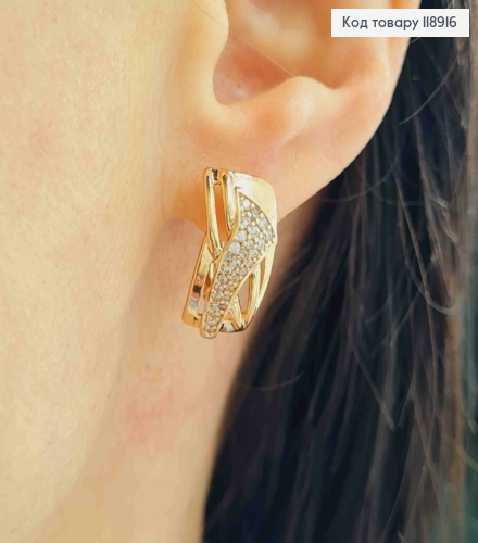 Серьги "Игривые" с Блестящими камешками, 1,8см, английская застежка, Xuping 18K 118916 фото 2