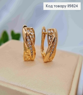 Серьги "Песочные Часы" с Блестящими камешками, 1,6см, английская застежка, XUPING 18K 119824 фото