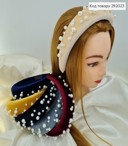 Обруч Велюр обьэмний с жемчужинами 292023 фото 1