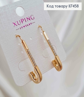 Серьги "ШПИЛЬКА" с блестящими камешками, длина 3,4см, XUPING 18K 117458 фото