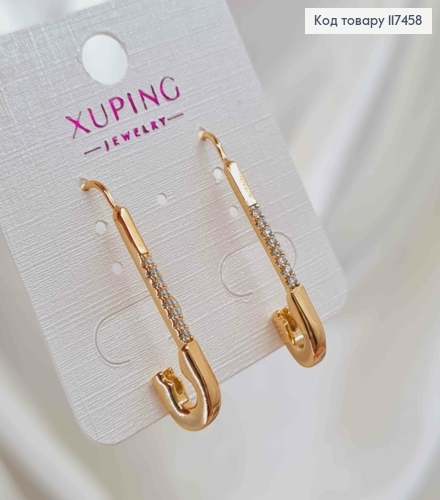 Серьги "ШПИЛЬКА" с блестящими камешками, длина 3,4см, XUPING 18K 117458 фото 1