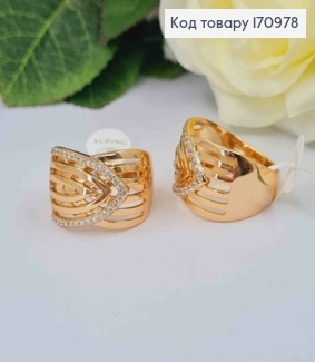 Кольцо широкое, со стрелочкой в камнях, с сечениями, Xuping 18K 170978 фото