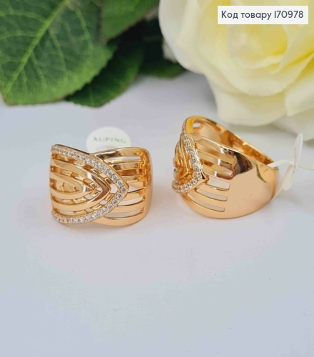 Кольцо широкое, со стрелочкой в камнях, с сечениями, Xuping 18K 170978 фото 1