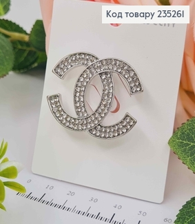 Брошка "Шанель"  СРІБНОГО кольору з камінцями, 4*3см 235261 фото