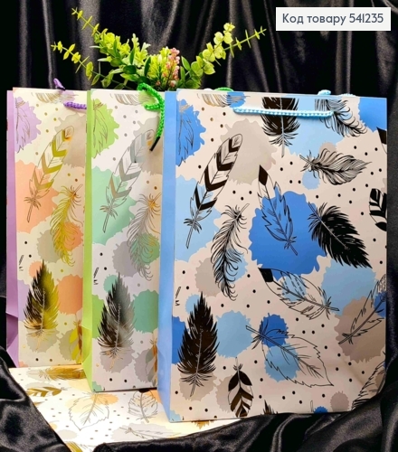 Пакет бумажный с принтом "Золотое Перо", 32*26*10см, Цвета в ассортименте 541235 фото 1