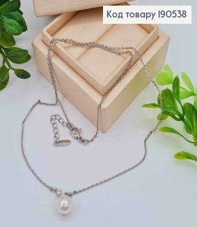 Цепочка родованная ЯКОРНОЕ плетение с камнями и жемчужиной (8мм), длина 45+3см, Xuping 190538 фото