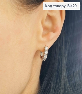 Серьги родованные, овальные с четырьмя Блестящими камешками, 1,6см, английская застежка Xuping 181429 фото