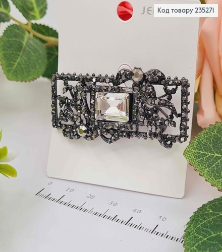 Брошь прямоугольная КОРОЛЕВСКАЯ в камнях серого цвета, 6*2см 235271 фото 1