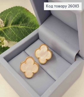 Серьги Van Cleef с перламутровой эмалью, 1,7см, англ. заст., золотого цвета, сталь GOLDEN EYE 260113 фото