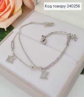 Браслет 17.5+3.5 см тонкий з підвісними римськими цифрами, колір срібний, Stainless Steel 250003 фото