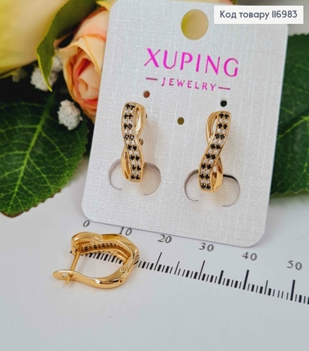 Серьги "Бесконечность" с черными и белыми камешками, 1,5см, Xuping 18K 116983 фото 1