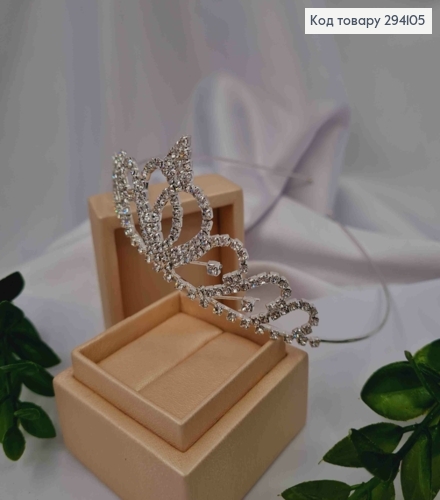 Диадема – маленькая Тиара под серебро с Блестящими камнями, 4 см самая высокая точка. 294105 фото 2