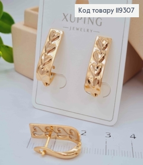 Серьги с тиснением "Мини Сердца", 2,1см, английская застежка, XUPING 18K 119307 фото
