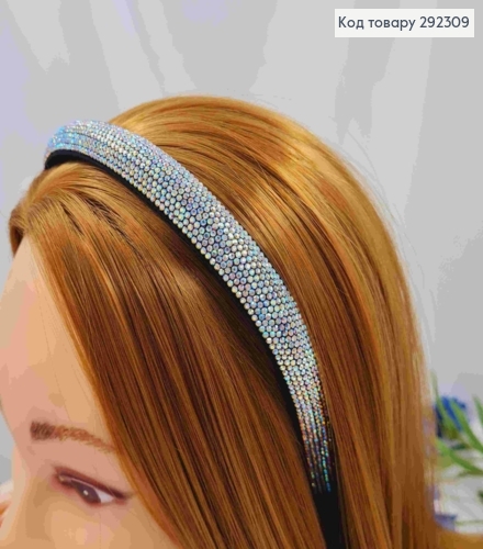 Обруч металевий зі Стразами, кольору Рожевий Хамелеон, 1,7см 292309 фото 1