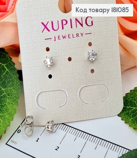 Серьги родованые, гвоздики, с Белым камнем 4мм, Xuping 181085 фото