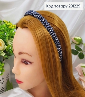Обруч пластик з плетеними бусинками та стіклярусом СИНІЙ,  ширина 1,4см 291229 фото
