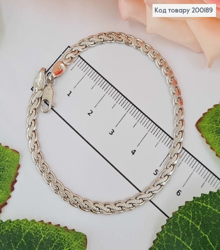 Браслет родований, плетіння Косичка, шир. 3,5мм, довж. 18см, Xuping 18K 200189 фото 1