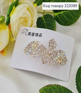 Заколка автомат металл 6*3см Бантик в камешках серебряного цвета 222089 фото