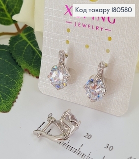 Серрьги  с большим камнем (англ. застежка), родированые Xuping 180580 фото