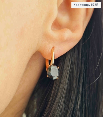 Серьги с Черным камнем, 1,5см, английская застежка, Xuping 18K 119217 фото 2