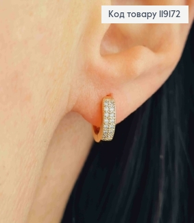 Сережки кільця прикрашені Блискучими камінцями в два ряди, діаметр 1см,  XUPING 18К 119172 фото