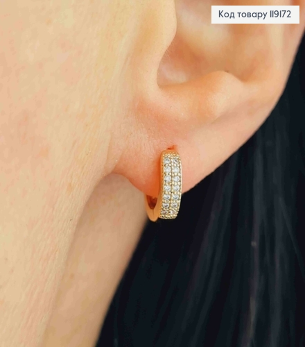 Серьги кольца украшены Блестящими камешками в два ряда, диаметр 1см, XUPING 18К 119172 фото 1