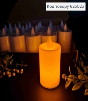 Декоративный LED фонарик  8см "Свеча" теплого цвета,  БЕЛОГО цвета, с батарейками 623023 фото