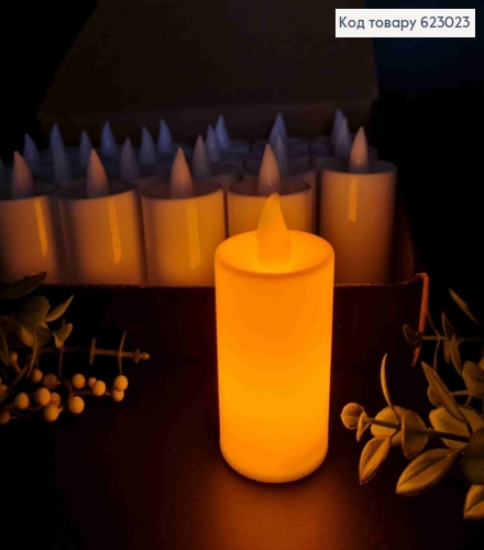 Декоративный LED фонарик  8см "Свеча" теплого цвета,  БЕЛОГО цвета, с батарейками 623023 фото 1