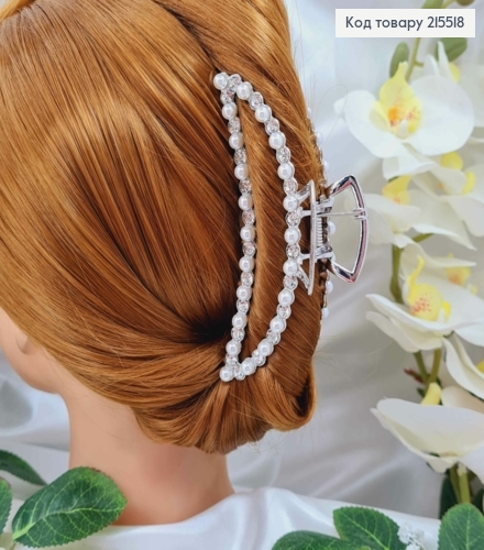 Краб металл, серебряного цвета, в камнях и жемчужинах, Банан, 11см 215518 фото 1