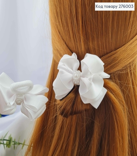 Резинка, БАНТ репсовый, Белого цвета 6,5*6см, Ручная работа 276003 фото 1