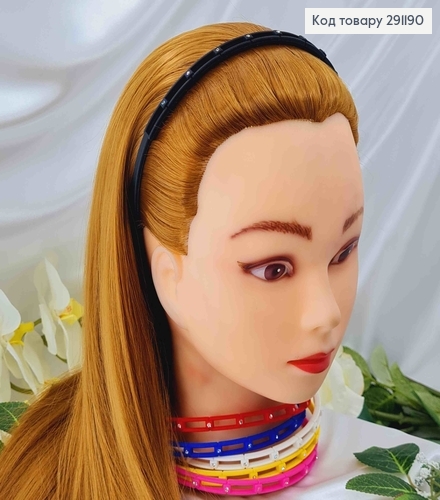 Обруч пластик, 0,7см, з перетинками і камінцями, яскраві кольори в асорт. 291190 фото 3