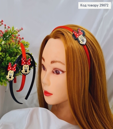 Обруч пластик "Улыбка Мини-Маус" в ткани ЧЕРНЫЙ\КРАСНЫЙ цвета 291172 фото 1