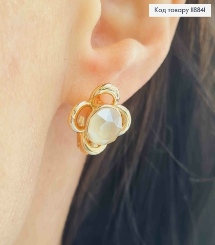 Сережки "Богемна Квітка" з Пудровим каменем Сваровскі, 1,8см, англ. застібка, Xuping 18К 118841 фото 2