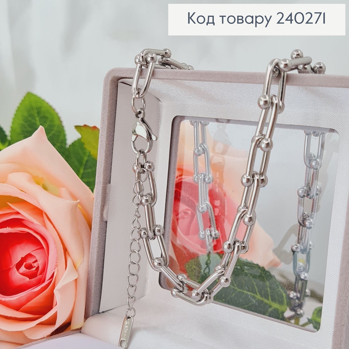 Цепочка 40+4.5 см "Сецессия" оригинальное плетение с крупными звеньями, цвет серебряный, Stainless Steel 240271 фото 2