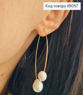 Серьги гвоздики-протяжки с двумя жемчужинами разного размера, длина 4,9см, Xuping 18К. 119057 фото