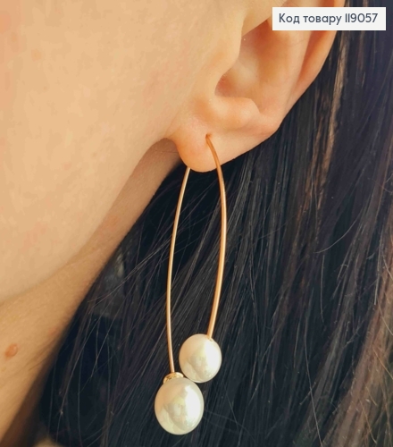 Серьги гвоздики-протяжки с двумя жемчужинами разного размера, длина 4,9см, Xuping 18К. 119057 фото 1