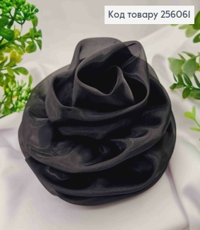 Брошка-заколка, об'ємна троянда ЧОРНОГО кольору, подвійна, 17см, тканина органза, ручна робота 256061 фото