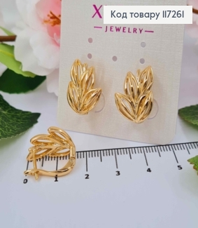 Серьги "Ветка Папоротника", длина 1,8см, англ. застежка XUPING 18K 117261 фото