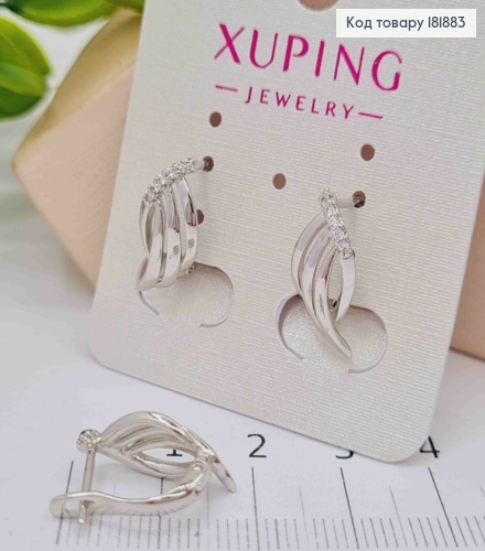 Серьги родованные "Крылья" с Блестящими камешками, 1,7см, английская застежка, Xuping 181883 фото 2